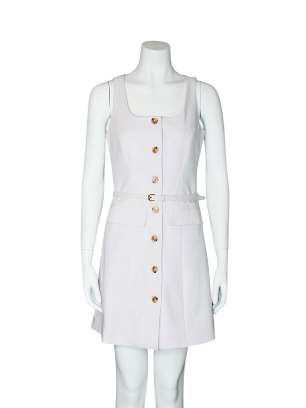 Saks Fifth Avenue Sleeveless Button-Front Off White Dress with Belt Size X-Small - Picture 3 of 14